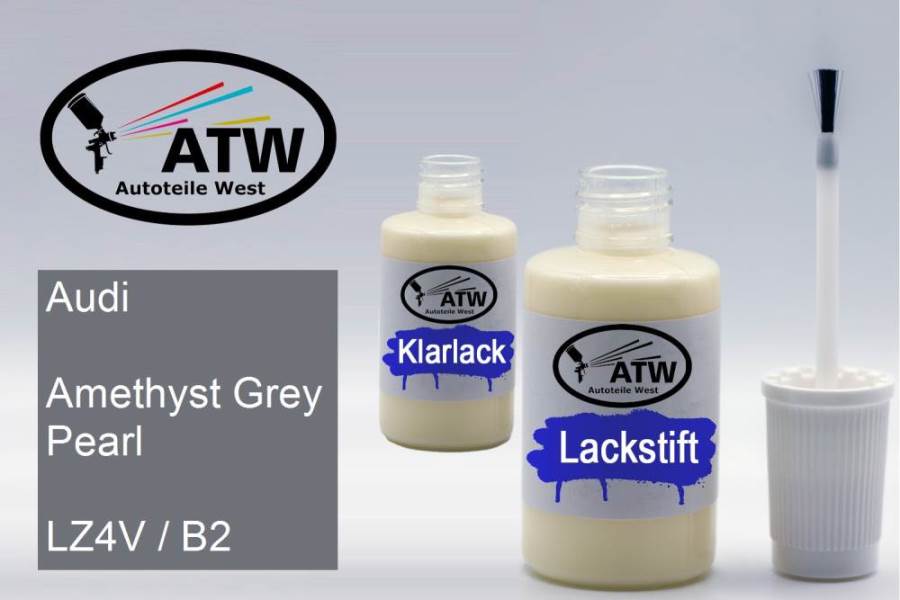 Audi, Amethyst Grey Pearl, LZ4V / B2: 20ml Lackstift + 20ml Klarlack - Set, von ATW Autoteile West.